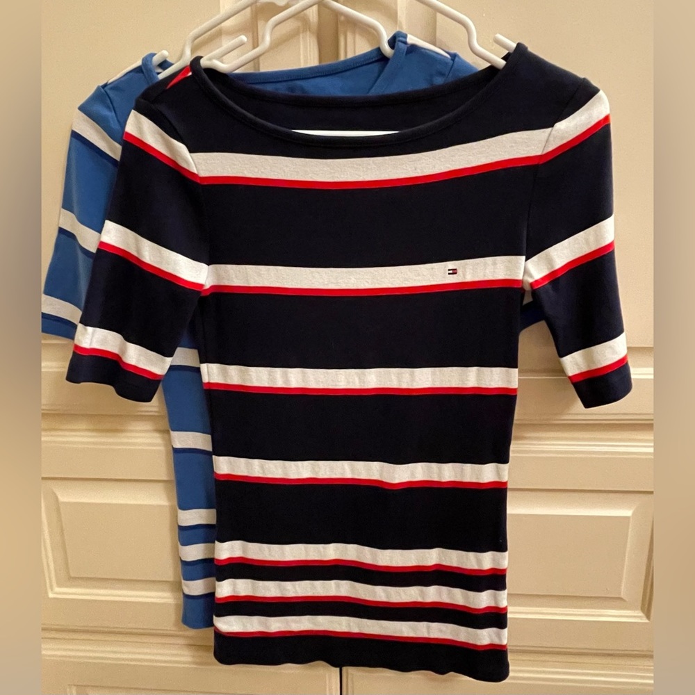 2 Tommy Hilfiger Cotton 3/4 Sleeve Striped Blouses